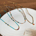 Stainless Steel Colorful Faux Crystal Beaded Necklace, Sweet Beach Vacation Ethnic Choker view 3