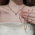 Stainless Steel Colorful Faux Crystal Beaded Necklace, Sweet Beach Vacation Ethnic Choker view 2