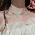 Stainless Steel Colorful Faux Crystal Beaded Necklace, Sweet Beach Vacation Ethnic Choker view 4