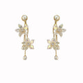 925 Sterling Silver Floral Zircon Pearl Tassel Drop Earrings Chic Luxury Designer Jewelry view 5