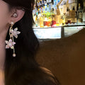 925 Sterling Silver Floral Zircon Pearl Tassel Drop Earrings Chic Luxury Designer Jewelry view 3