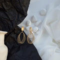 Matte Gold Tone Layered Open Oval Statement Drop Earrings view 4
