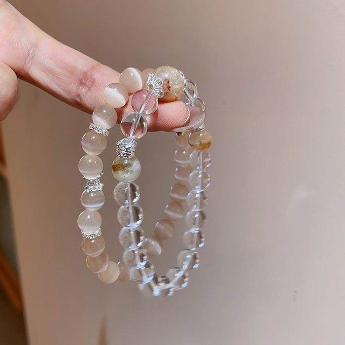 Natural White Crystal Yellow Tower Crystal Beaded Bangle Luxury Vintage Geometric Bracelet for Women