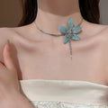 Sweet Forest Style Fabric Flower Tassel Butterfly Choker Necklace For Women view 3
