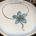 Sweet Forest Style Fabric Flower Tassel Butterfly Choker Necklace For Women view 2