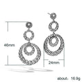 Oxidized Silver-Tone Triple Circle Textured Drop Earrings view 3