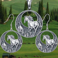 Vintage Retro Jewelry Set With Forest And Horse Pendant Necklace And Matching Earrings view 2