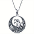 Vintage Retro Jewelry Set With Forest And Horse Pendant Necklace And Matching Earrings view 5