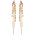 Chic Copper Geometric Rhinestone Chain Tassel Long Drop Earrings With Silver Pins view 5