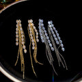 Chic Copper Geometric Rhinestone Chain Tassel Long Drop Earrings With Silver Pins view 4