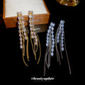 Chic Copper Geometric Rhinestone Chain Tassel Long Drop Earrings With Silver Pins view 2