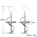 Silver Tone Cross Swirl Clear Stone Hook Drop Earrings Pair view 3