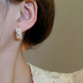 French Vintage Lace Crown Pearl Ear Cuff Earrings Chic Geometric Round Commuter Jewelry view 3