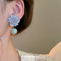 French Vintage Chic Floral Glass Bead Silver Needle Stud Earrings Elegant Light Luxury Jewelry view 3