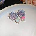 French Vintage Chic Floral Glass Bead Silver Needle Stud Earrings Elegant Light Luxury Jewelry view 4