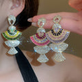 Light Luxury Palace Style Alloy Fan-Shaped Rhinestone Stud Earrings And Collar Necklace Jewelry Set view 2