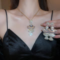 Light Luxury Palace Style Alloy Fan-Shaped Rhinestone Stud Earrings And Collar Necklace Jewelry Set view 4
