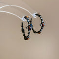 Vintage Alloy Oval Tiger Eye Stone Rhinestone Hoop Earrings For Women view 3