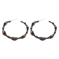 Vintage Alloy Oval Tiger Eye Stone Rhinestone Hoop Earrings For Women view 5