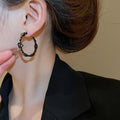 Vintage Alloy Oval Tiger Eye Stone Rhinestone Hoop Earrings For Women view 4