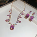Copper Zircon Flower Waterdrop Necklace Earrings Jewelry Set Elegant Light Luxury Style view 2