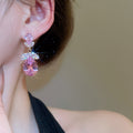 Copper Zircon Flower Waterdrop Necklace Earrings Jewelry Set Elegant Light Luxury Style view 3