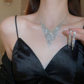 Sparkling Zircon Copper Tassel Bridal Necklace And Earrings Jewelry Set For Elegant Wedding Dress view 4