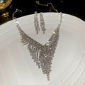 Sparkling Zircon Copper Tassel Bridal Necklace And Earrings Jewelry Set For Elegant Wedding Dress view 3