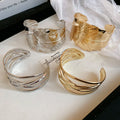 Irregular Smooth Metal Printed Open Bangle Vintage Minimalist Light Luxury Jewelry view 1