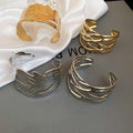 Irregular Smooth Metal Printed Open Bangle Vintage Minimalist Light Luxury Jewelry view 3