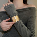 Irregular Smooth Metal Printed Open Bangle Vintage Minimalist Light Luxury Jewelry view 4