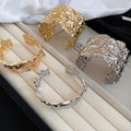 Irregular Wrinkled Metal Open Bangle European American Minimalist Light Luxury Jewelry view 3