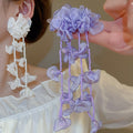 Chiffon Flower Seed Bead Tassel Drop Earrings Beach Vacation Style Fabric Floral Ear Jewelry view 1