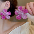 Korean Style Rhinestone Flower Stud Earrings With Silver Posts, Elegant Light Luxury Metal Jewelry view 4