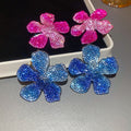Korean Style Rhinestone Flower Stud Earrings With Silver Posts, Elegant Light Luxury Metal Jewelry view 1