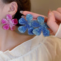 Korean Style Rhinestone Flower Stud Earrings With Silver Posts, Elegant Light Luxury Metal Jewelry view 2