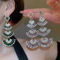 Light Luxury Alloy Fan Drop Tassel Pendant Necklace With Rhinestone French Vintage Style view 3