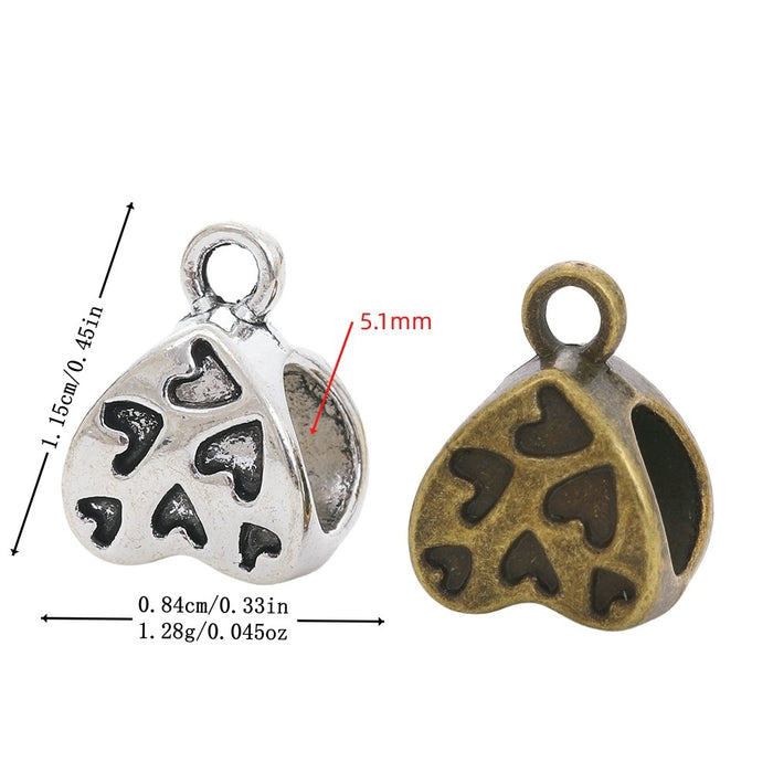 Vintage Alloy Heart Large Hole Three Way Bead For DIY Bracelet Jewelry Accessories
