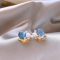 Light Luxury Star Rhinestone Faux Pearl Stud Earrings With Silver Post Geometric Vacation Style view 2