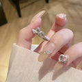Zircon Bow Faux Pearl Open Ring For Women Minimalist Light Luxury Index Finger Jewelry view 4