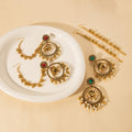 Bohemian Vintage Gold Alloy Hoop Bell Tassel Pearl Chain Ear Cuff Stud Statement Earrings view 2