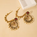 Bohemian Vintage Gold Alloy Hoop Bell Tassel Pearl Chain Ear Cuff Stud Statement Earrings view 4