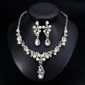 Blue Black Pearl Crystal Cluster Collar Metal Necklace and Earring Set view 1