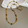Maillard Style Vintage Tiger Eye Stone Round Beaded Geometric Clavicle Necklace view 2