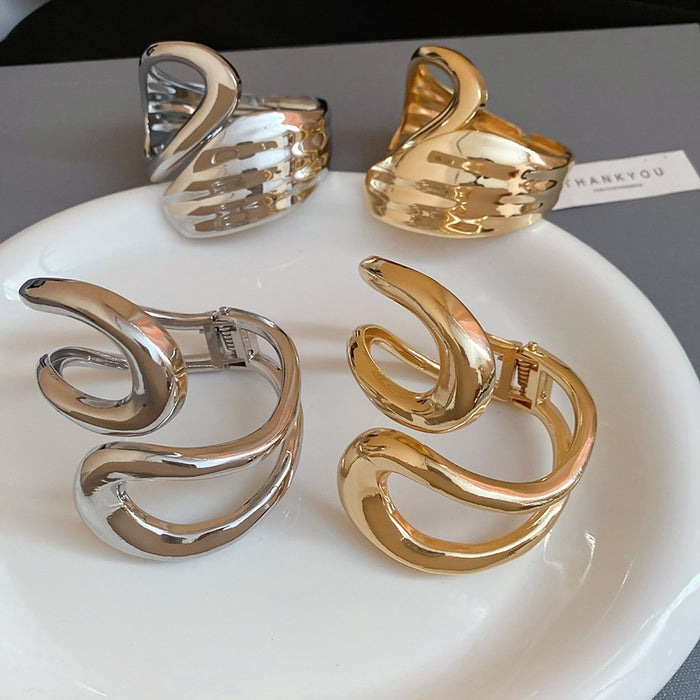 Irregular Geometric Hollow Cross Open Alloy Bangle Minimalist Statement Light Luxury Jewelry