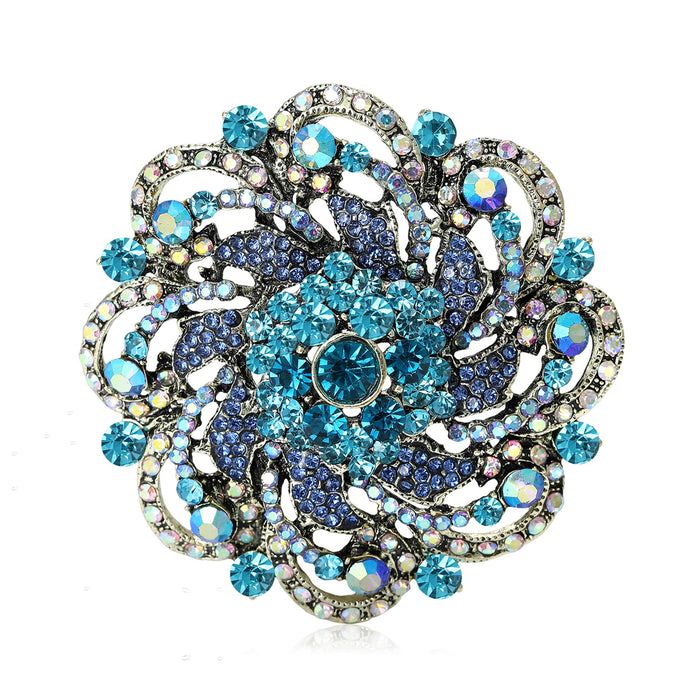 Alloy Rhinestone Sunflower Brooch Pin For Dresses And Cardigans – Blue