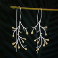 Forest Style Metal Dangle Earrings For Women With Enamel Leaf And Floral Pastoral Design view 3