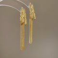 Silver Needle Metal Wheat Ear Long Tassel Drop Earrings Light Luxury Statement Design view 3