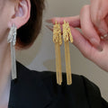 Silver Needle Metal Wheat Ear Long Tassel Drop Earrings Light Luxury Statement Design view 2