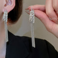 Silver Needle Metal Wheat Ear Long Tassel Drop Earrings Light Luxury Statement Design view 4